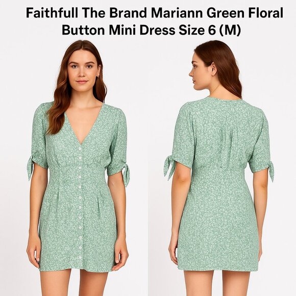 Faithfull The Brand Mariann Green Floral Button Mini Dress Size 6 (M) - Picture 1 of 10